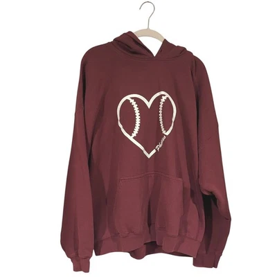 Gildan Heavy Blend Phillies Baseball Heart Maroon Hoodie Sweatshirt 2XL - Image 1 of 4