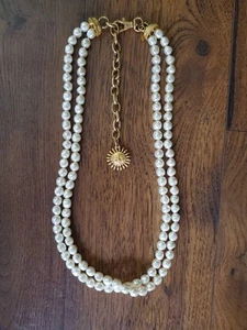 Vtg EXPRESS Gold Tone Sun Face Double Strand Faux Pearl 36" Chain Women's Belt - Picture 1 of 10