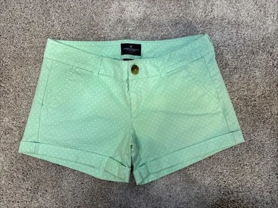 American Eagle Shorts Womens 4 Mint Green White Polka Dots Midi Cotton Chino - Image 1 of 4