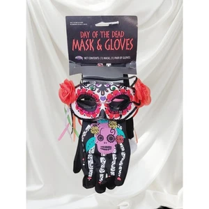 Day of the Dead Adult Costume Accessories Mask Long Gloves Dia De Los Muertos - Picture 1 of 5