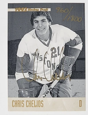 1993 Classic Chris Chelios Hockey Draft Gold Autograph Card #960/1800 - Image 1 of 2