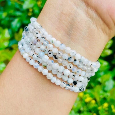 Pulsera elástica de piedra lunar arco iris de 4 mm de 1 pieza joyas de piedras preciosas para montar regalo boho Foto 1 de 4