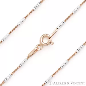 Collar de cadena enchapado en oro rosa 14k con eslabón con cable de plata esterlina 925 con barra pavimentada con cuentas - Imagen 1 de 1
