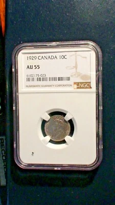 1929 CANADA Ten Cents NGC AU55 SILVER 10C Coin PRICED TO SELL QUICKLY!  - Image 1 of 4