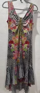 Maxi Abito Vintage Y2K Taglia M Grigio Stampa Animalier Slinky Elasticizzato Fata Strass - Foto 1 di 17