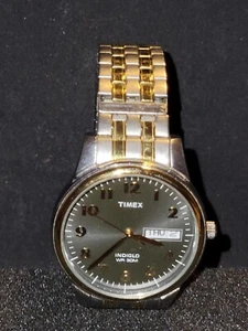 Mens Timex Easy Reader Indiglo Silver Gold Tone Black Dial Day Date Watch  - Picture 1 of 3
