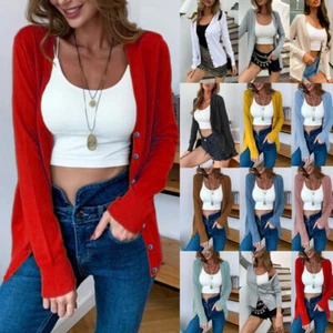 Women's Long Sleeve V-neck Button Down Knit Cardigan Spring Soft Sweater Coat - Picture 1 of 38