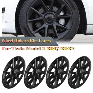 4pcs Car Hub Cap Wheel Cap Rim Cover Matte Black For Tesla Model 3 2017-2023 18 - Picture 1 of 19