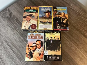 (5) VINTAGE VHS WESTERN MOVIE LOT TOMBSTONE MISSOURI BREAKS LONGEST DRIVE ETC - Picture 1 of 2