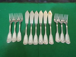 Robbe & Berking AUGSBURGER MUSCHEL Fischbesteck 6 Personen 12 Teile Silber 150er - Bild 1 von 8