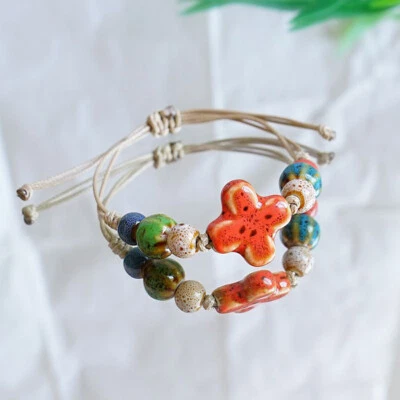 Pulsera de cerámica colorida hecha a mano cuerda trenzada ajustable accesorio de moda EE. UU. Foto 1 de 4