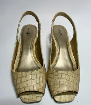 East 5th Mujer Sally Bone Croc Punta Abierta Eslinga Trasera Tacón de Cuña Talla 7 1/2 M. Foto 1 de 4