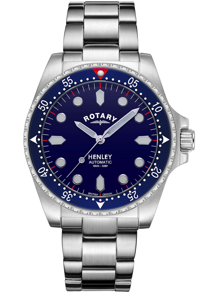 Rotary Mens Henley Automatic Watch With Blue Dial and Silver Strap Gb05136/05