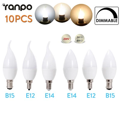 10PCS Dimmable 5W 220V E14 B15 LED Chandelier Candle Flame Shape Light Bulbs RK - Image 1 of 4