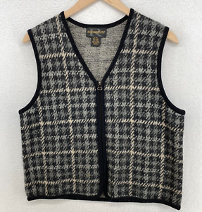 REQUIREMENTS Vest Mens Medium Sweater Wool Check Full Zip Sleeveless Black Gray