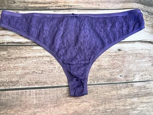 Vtg Cacique Purple Lace Thong Logo Waistband 22/24 Sexy! - Picture 1 of 7