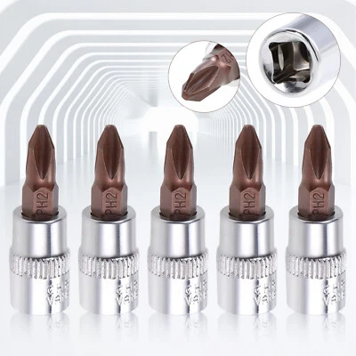 5pcs 1/4" Drive PH2 Phillips Bit Socket S2 and Cr-V Steel Standard Metric  - Image 1 of 4