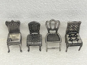 Juego De Colección De 4 Sillas Miniatura De Peltre Foto Y Colocar Tarjeteros - Imagen 1 de 6