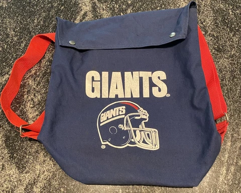 Vintage NFL NY Giants Snap Backpack Bag W/ Straps Blue Athletic Bag Co 1980-90s Cover