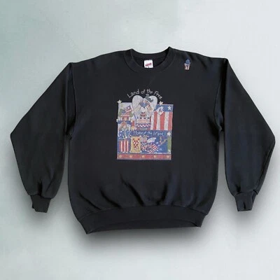 Sudadera De Colección Para Hombre L Negra Soffe Land Of The Free America Patriot Años 90 EE. UU. Foto 1 de 4