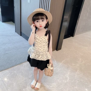 Girls' Summer Clothes Wave Dot Sling Suit Baby Foreign Style Two-piece Set - Picture 1 of 11