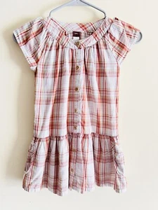 EUC Tea Collection Cotton Plaid Short Sleeve With Pockets Girls Dress Size 5 - Picture 1 of 3