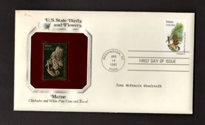 Postal Cover -U.S. - First Day - State Birds & Flowers - Gold Replica 1982 - Image 1 of 2