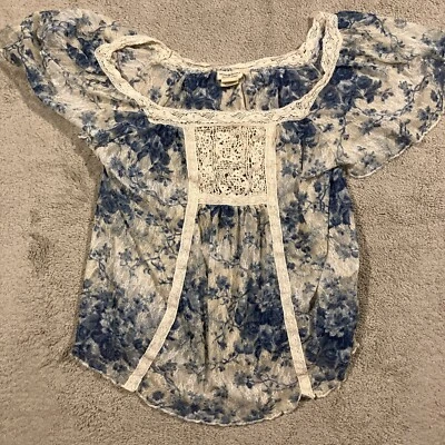 Blusa Denim & Supply Ralph Lauren Campesina Encaje Para Mujer Mediana Floral Boho Fluida Foto 1 de 4