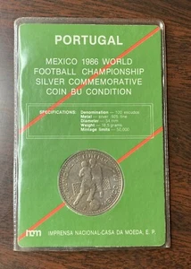 1986 Portugal 100 Escudos Silver Coin World Cup Soccer - Picture 1 of 4