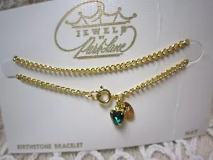  PARK LANE MAY Birthstone Bracelet, Faux Emerald Heart Rhinestone, Gold Tone, NE - Picture 1 of 8