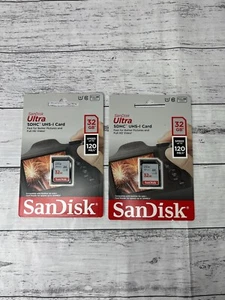 2 X SD Card SanDisk 32GB Ultra SDXC Ultra DSLR Video Camera Memory 120mb/s - Picture 1 of 4