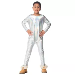 Child Girls Unicorn Iridescent Silver Rainbow Halloween Costume Jumpsuit DIY - Picture 1 of 2