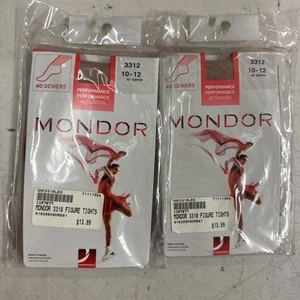 size 10-12 set of 2 MONDOR 3312 Footed Performance Tights 40 Deniers suntan 82 - Picture 1 of 8