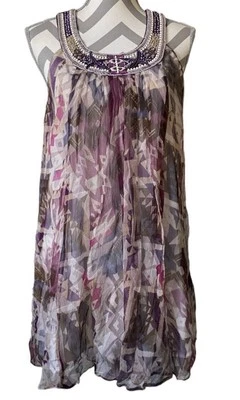 Vestido de Terciopelo Medianoche Talla:3X Púrpura y Gris Vestido Sin Mangas con Cuentas Foto 1 de 4