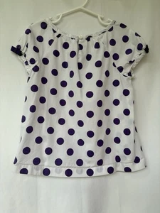 Janie and Jack Girls’ Size 5 Purple Polka Dot Short Sleeve Blouse With Bows - Picture 1 of 5