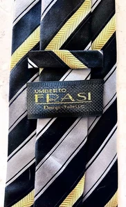 UMBERTO FRASI Herren Designer Krawatte! Handgefertigt, selten 100% Seide! Marinegelb & Grau! - Bild 1 von 3