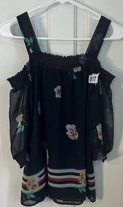 Tommy Hilfiger women's floral print off the shoulder Blouse XS navy Blue Striped - Picture 1 of 4