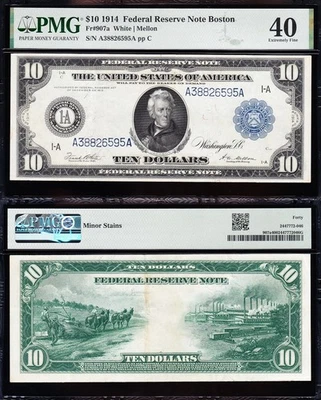 AWESOME Crisp HIGH GRADE 1914 $10 BOSTON FRN Note! PMG 40! FREE SHIP! 26595A - Image 1 of 3