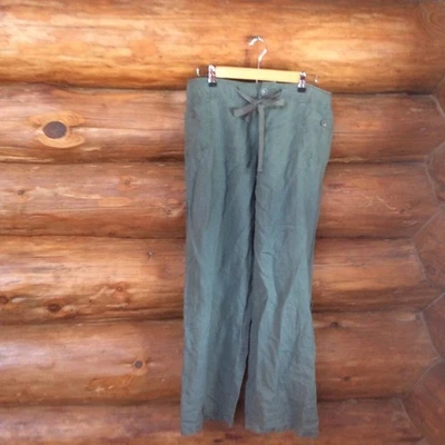 Pantalones Retro CR Charlotte Russe Años 90 Verde Ejército 100% Lino Pierna Ancha Y2K Talla 13 Foto 1 de 4