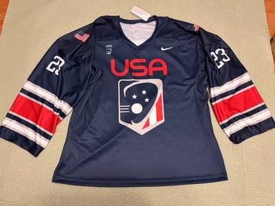 耐克 Digital Team USA Elite Box 长曲棍球球衣海军蓝红色 FD0707 男式 L 全新带标签 — 第 1/4 张图片
