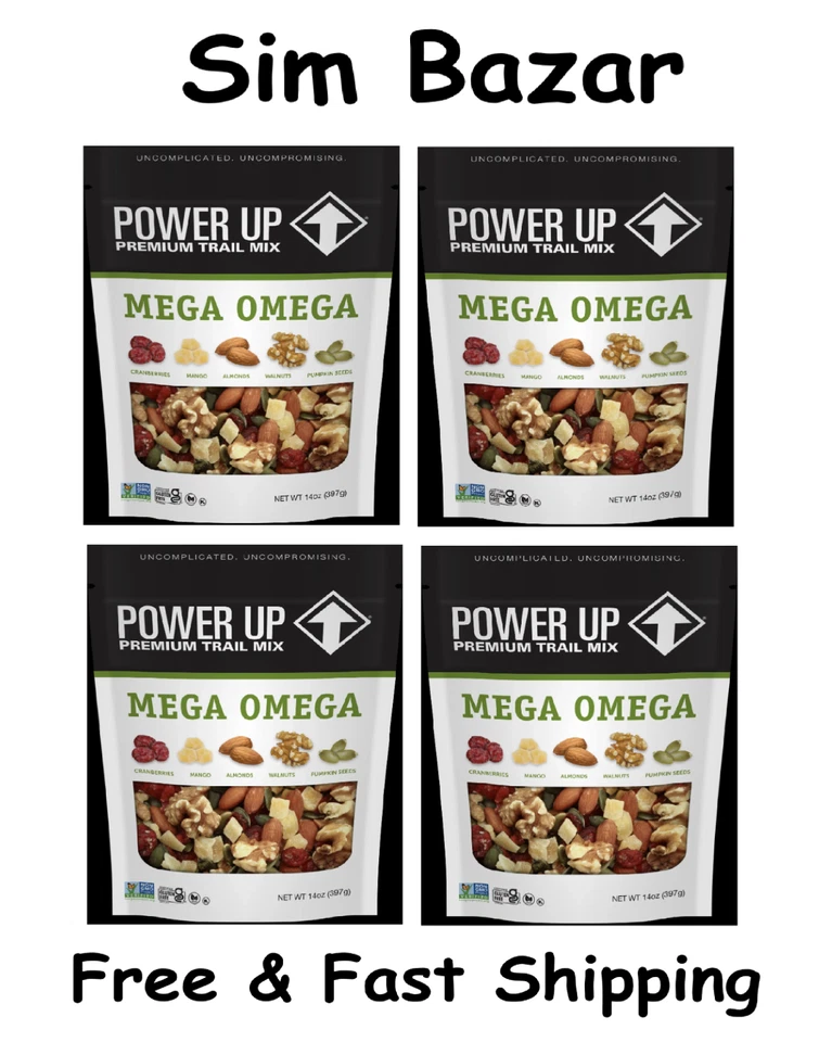 Power Up Mega Omega Trail Mix from Gourmet Nut, Resealable Bag, 14 oz, (4 Pack)