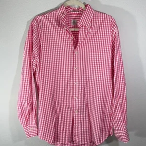 Peter Millar Pink Buffalo Check Button Down Size Medium - Picture 1 of 5