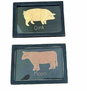 Arte de puntada de animal de granja Lisa Johnson original vaca y cerdo primitivos por Kathy nuevo con etiquetas - Imagen 1 de 7