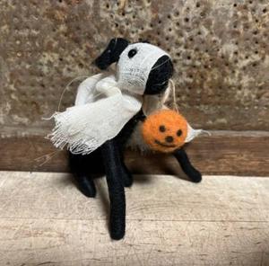 Sweet Ago Felted Nero Lab Critter Cane Halloween Ghost Sheld Sitter Ornamento - Foto 1 di 11