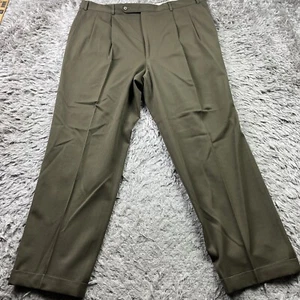 Brooks Brothers Pants Mens 39x30 Green Pleated Cuffed Straight Leg Wool Dress ** - Picture 1 of 10