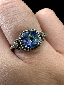 Mystic Topaz & Diamond Ring, 10k White Gold, Size 7, Lab Created - Picture 1 of 14