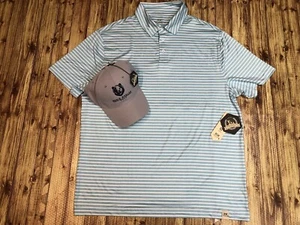 Lot 2 RORIE WHELAN Golf Apparel Snapback Hat / Dry Wicking Striped Polo Shirt XL - Picture 1 of 11