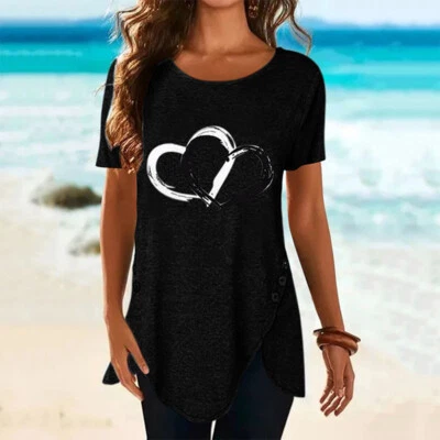 Summer Short Sleeve Women Tunic Long Tops Blouse Ladies Casual T Shirt Plus Size - Image 1 of 4