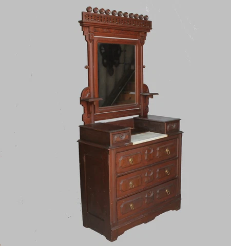 Antique Victorian Walnut Dresser - original finish - Marble Insert - Stylish Mir Cover