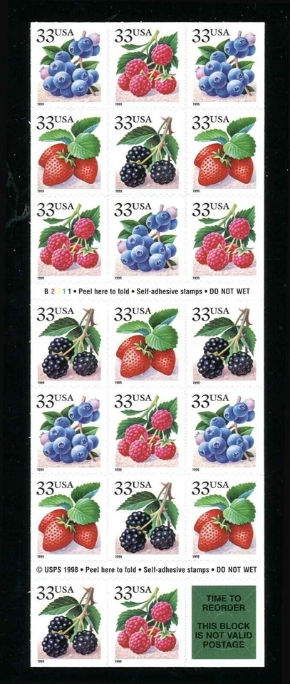 #3297b -  33c FruitBerries - Booklet Pane of 20  MNH Perfect!!! - Image 1 of 1